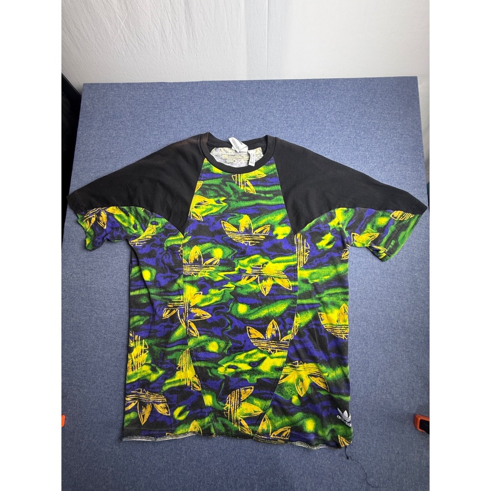 Adidas Originals Trefoil Graphic T-Shirt Mens Medium Black Green Psychedelic